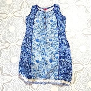 Girls Dress Sz 10/11 Over Dress Winter Wardrobe Blue n white BIBA GIRLS b8